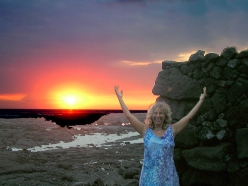 Deborah Taj Anapol - Sunset at old Honaunau Temple platform